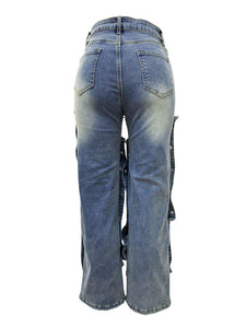 Fashion Washed Studded Loose Jeans