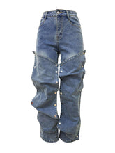 Load image into Gallery viewer, Fashion Washed Studded Loose Jeans
