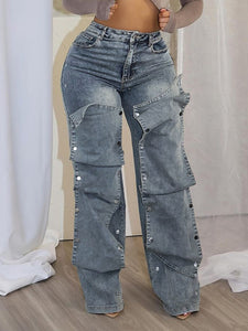 Fashion Washed Studded Loose Jeans