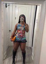 Load image into Gallery viewer, VIP1 Print Drawstring Halter Bow Tie Mini Dress
