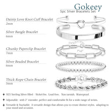 Load image into Gallery viewer, Gokeey Gold Bracelets Set for Women Non Tarnish, Waterproof 14K Gold Plated Sterling Silver Chunky Cuff Bracelet Stackable Gold Bangles Bracelet for Women Trendy Fashion Accessories Tie Knot Cuban Rope Paperclip Beaded Bracelet Stack Jewelry Mothers Day G
