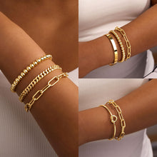 Load image into Gallery viewer, Gokeey Gold Bracelets Set for Women Non Tarnish, Waterproof 14K Gold Plated Sterling Silver Chunky Cuff Bracelet Stackable Gold Bangles Bracelet for Women Trendy Fashion Accessories Tie Knot Cuban Rope Paperclip Beaded Bracelet Stack Jewelry Mothers Day G
