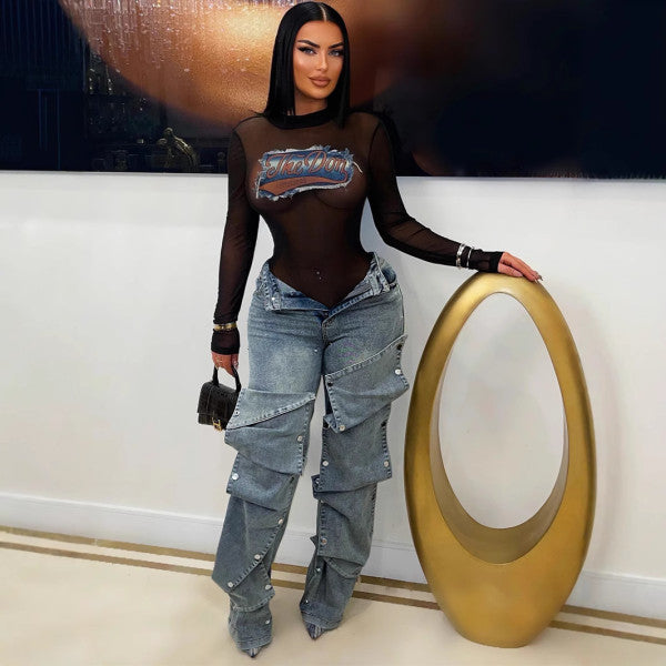 Fashion Washed Studded Loose Jeans