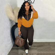 Load image into Gallery viewer, Colorblocked Zipper Cardigan Leggings Sweatsuit Suit
