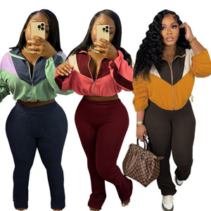 Colorblocked Zipper Cardigan Leggings Sweatsuit Suit
