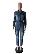 Load image into Gallery viewer, Fashion Long Sleeve Washed Denim Jumpsuit
