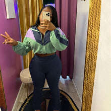 Load image into Gallery viewer, Colorblocked Zipper Cardigan Leggings Sweatsuit Suit
