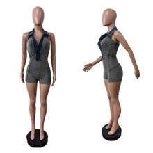 Load image into Gallery viewer, Lapel Sleeveless Denim Romper
