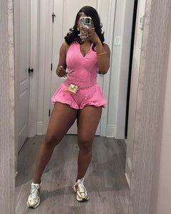 Solid Color Sleeveless Zipper Romper
