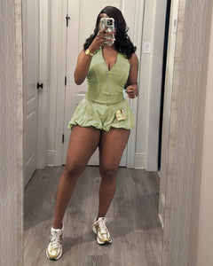 Solid Color Sleeveless Zipper Romper