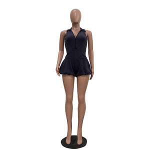 Solid Color Sleeveless Zipper Romper