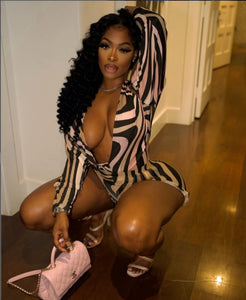 V Neck Long Sleeve Bodysuit Two Piece Shorts Set