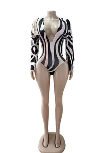 V Neck Long Sleeve Bodysuit Two Piece Shorts Set