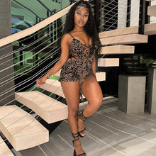 Load image into Gallery viewer, Printed Low-cut Hollow Out Lace-Up Romper
