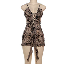 Load image into Gallery viewer, Printed Low-cut Hollow Out Lace-Up Romper
