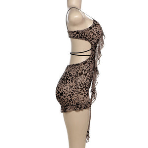 Printed Low-cut Hollow Out Lace-Up Romper