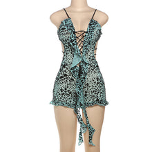 Load image into Gallery viewer, Printed Low-cut Hollow Out Lace-Up Romper
