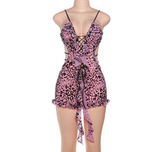 Load image into Gallery viewer, Printed Low-cut Hollow Out Lace-Up Romper
