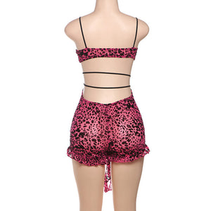 Printed Low-cut Hollow Out Lace-Up Romper