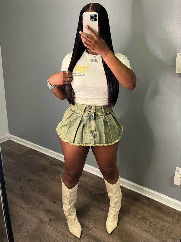 Fashion Denim Pleated Ultra-short Culottes