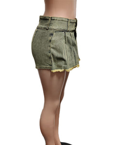 Fashion Denim Pleated Ultra-short Culottes