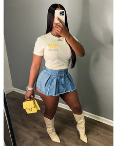 Fashion Denim Pleated Ultra-short Culottes