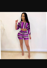 Load image into Gallery viewer, Plus Size Multicolor Striped Tops Shorts Two Piece Set
