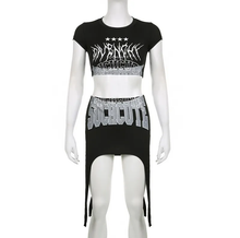 Load image into Gallery viewer, Sexy Letter Print Slim Fit T-shirt Mini Skirt Suit

