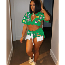Load image into Gallery viewer, Fashion Print Short Sleeve And Shorts Two Piece Set

