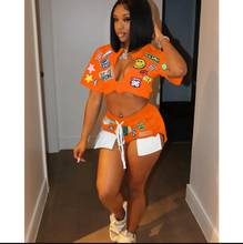 Load image into Gallery viewer, Fashion Print Short Sleeve And Shorts Two Piece Set
