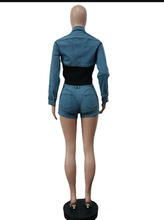 Load image into Gallery viewer, Casual Contrast Color Slim Denim Two Piece Shorts Set
