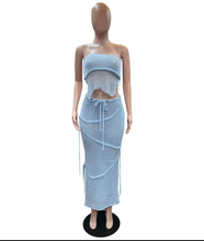 Load image into Gallery viewer, Solid Wrap Chest Tie Up Backless Top Knits Two Piece Skirts Set
