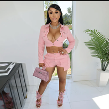 Load image into Gallery viewer, Solid Color Long Sleeve Casual Two Piece Shorts Set
