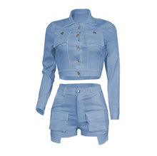 Load image into Gallery viewer, Solid Color Long Sleeve Casual Two Piece Shorts Set
