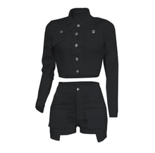 Load image into Gallery viewer, Solid Color Long Sleeve Casual Two Piece Shorts Set
