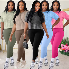 Load image into Gallery viewer, Casual Print Short Sleeve Sports Two Piece Pants Set
