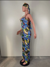 Load image into Gallery viewer, Sleeveless Sling Painted Print Backless jumpsuit(With Headscarf)
