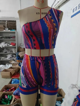 Load image into Gallery viewer, Printed One Shoulder Top Shorts Suit
