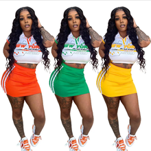 Load image into Gallery viewer, Fashion Print Lapel Neck Two Piece Skirts Set
