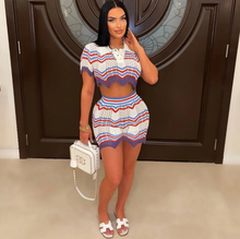 Load image into Gallery viewer, Casual Color Block Knits Two Piece Shorts Set
