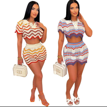 Load image into Gallery viewer, Casual Color Block Knits Two Piece Shorts Set

