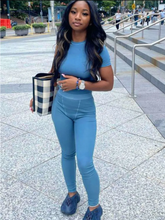 Load image into Gallery viewer, Slim Fit Short Sleeve Top Pants Suit
