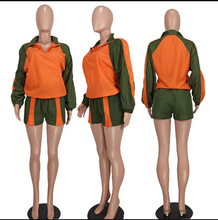Load image into Gallery viewer, Casual Color Blocking Zipper Two Piece Shorts Set
