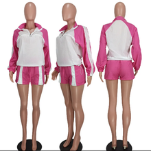 Load image into Gallery viewer, Casual Color Blocking Zipper Two Piece Shorts Set
