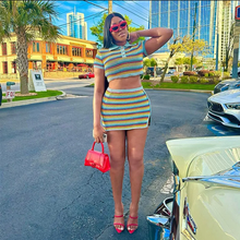 Load image into Gallery viewer, Stripe Color Block Crop Tops And Skirts Knits 2 Piece Set
