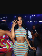 Load image into Gallery viewer, Stripe Color Block Crop Tops And Skirts Knits 2 Piece Set
