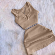 Load image into Gallery viewer, Sexy Solid Sleeveless Top Drawstring Skirt Suit

