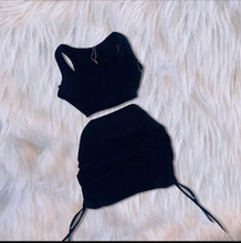 Load image into Gallery viewer, Sexy Solid Sleeveless Top Drawstring Skirt Suit
