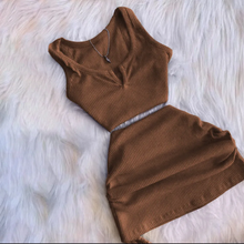 Load image into Gallery viewer, Sexy Solid Sleeveless Top Drawstring Skirt Suit

