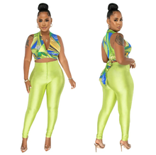 Load image into Gallery viewer, Sexy Deep V-Neck Lace-Up Top+Pencil Pants Two Piece Set
